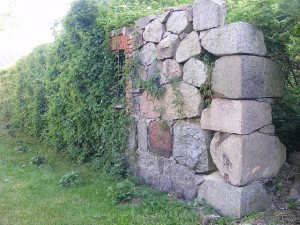 Resztki murów starego folwarku w Ogorzelinach.